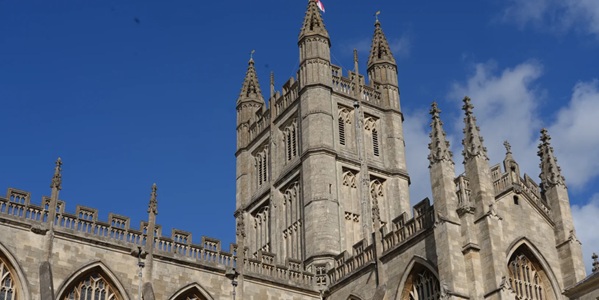 Bath Abbey front facade with Angels' Staircase