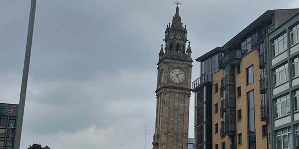 Albert Memorial Clock Victorian Gothic leaning tower and Queen's Square