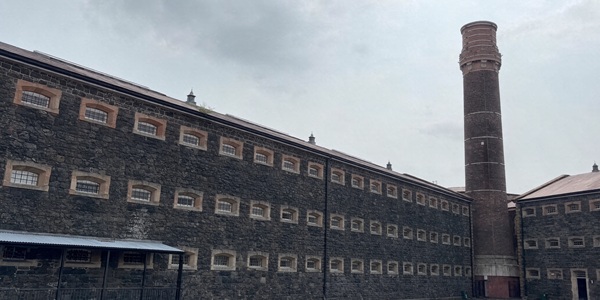 Crumlin Road Gaol Victorian-era grey stone building with Gothic Revival facade