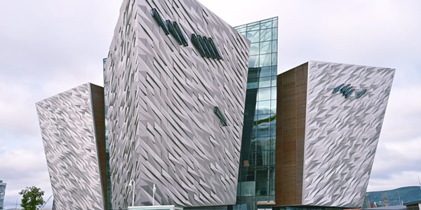 Titanic Belfast silver bow-shaped building and slipway site