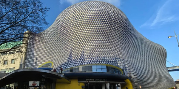 Birmingham Bullring Selfridges flagship aluminium disc exterior and bronze bull statue
