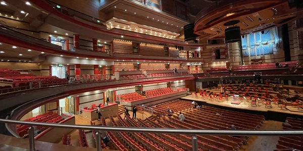 Birmingham Symphony Hall main auditorium interior and Centenary Square exterior