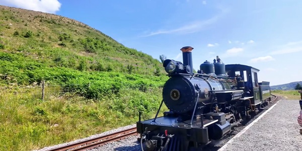 Brecon Mountain Railway steam train crossing the Brecon Beacons National Park