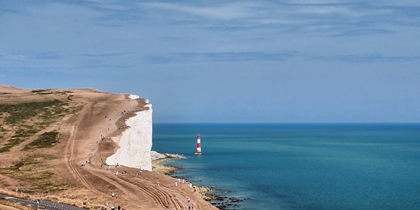Seven Sisters white cliffs English Channel chalk cliff coastline panorama