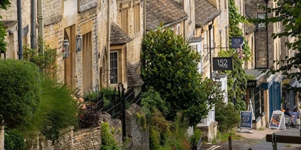 Cotswolds Burford honey-stone high street and River Windrush