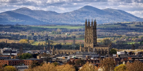 Gloucester Cathedral fan-vaulted cloisters and Victorian Docks
