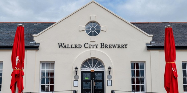 Walled City Brewery Ebrington Square craft restaurant and Peace Bridge panorama