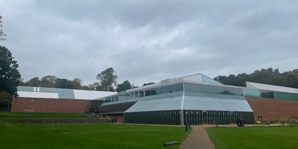 The Burrell Collection red sandstone glass curtain wall building and Pollok Country Park