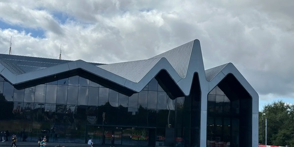 Riverside Museum Zaha Hadid architectural exterior and Tall Ship Glenlee