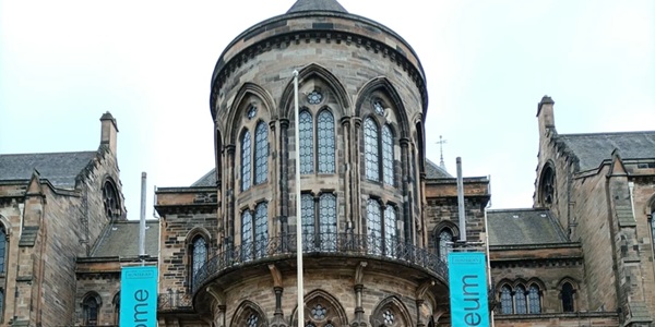 University of Glasgow Gothic Revival main building and cloisters exterior