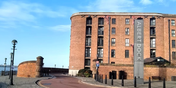 Royal Albert Dock red brick warehouses and Mersey waterfront scenery