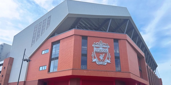 Anfield Stadium exterior and Kop Stand sea of red