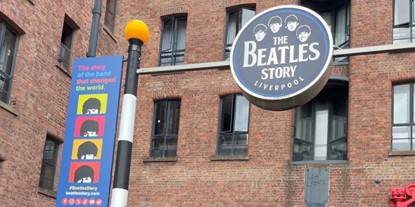 The Beatles Story entrance and Albert Dock Victorian brick vaulted cellar