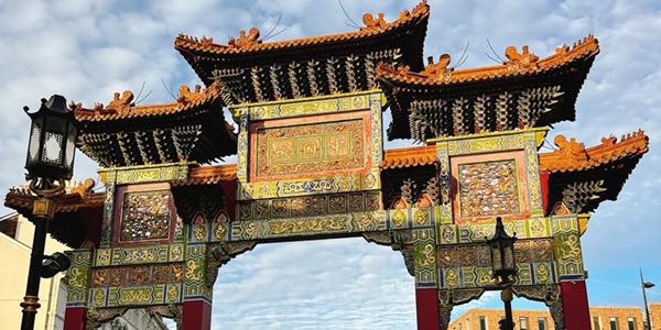 Liverpool Chinatown Chinese Arch and Nelson Street red lanterns