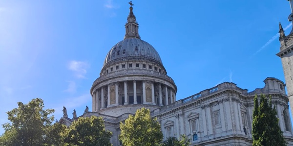 City of London skyline with St Paul's Cathedral and skyscrapers