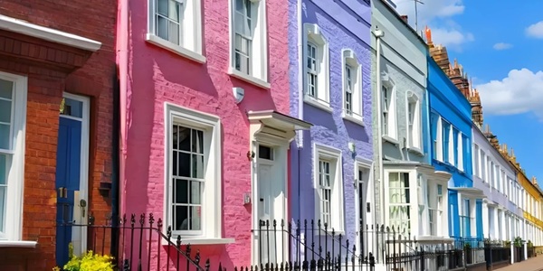 London Notting Hill Portobello Market and Colourful Townhouses on Lancaster Road