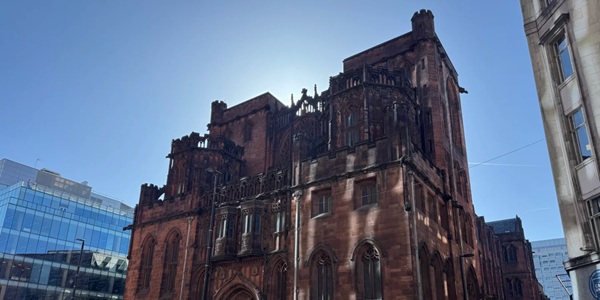 Panoramic View of Manchester John Rylands Library Neo-Gothic Architecture