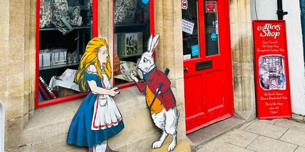 Alice's Shop Red Door and Victorian Window Display