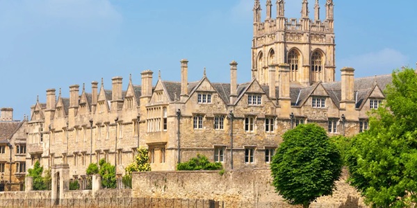 Magdalen College Great Tower with cloisters and Deer Park panorama