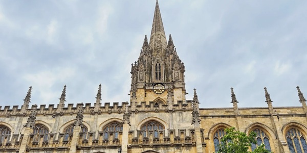 St Mary's Church Gothic spire and High Street panorama