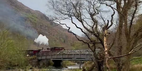 Welsh Highland Railway steam train crossing Snowdonia