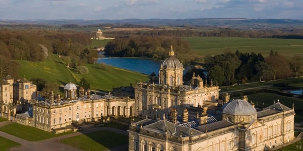 Castle Howard Baroque estate panorama with Atlas Fountain
