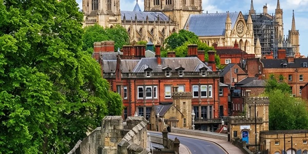 York City Walls - Medieval stone walls with panoramic view of York Minster