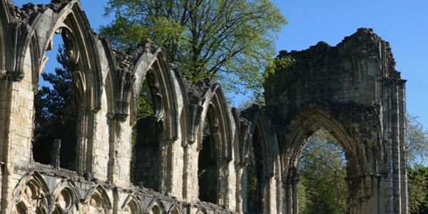 York Museum Gardens St Mary's Abbey Ruins Gothic Arch Green Lawn Ancient Roman Wall